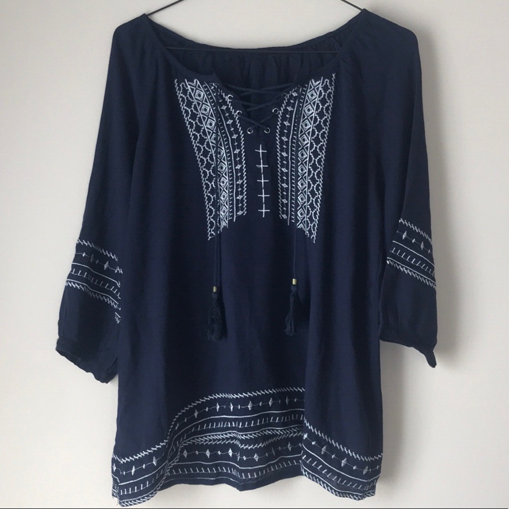 Navy Blue Embroidered Blouse
